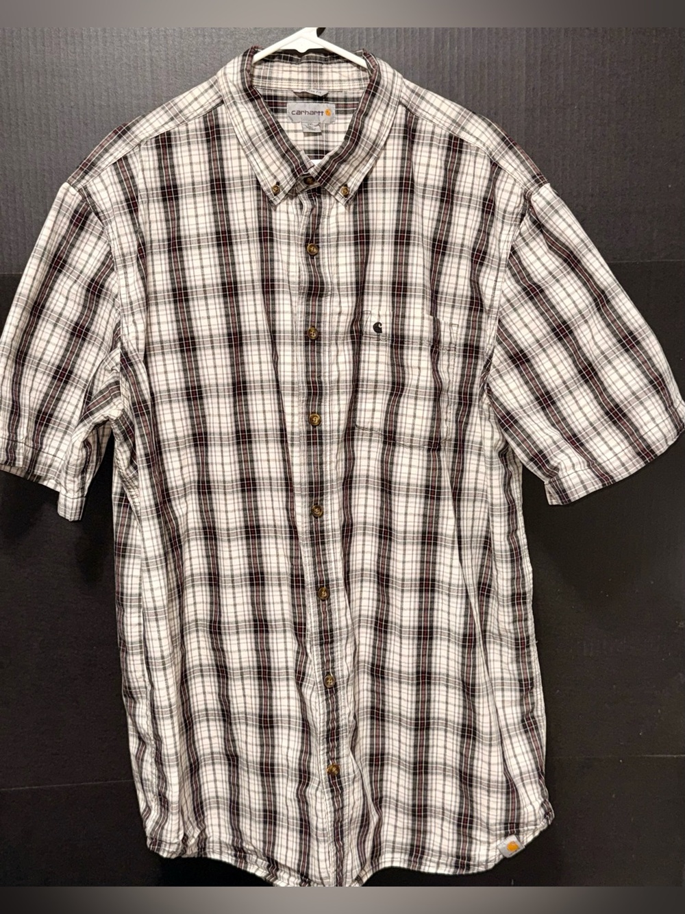 Carhartt Essential Plaid Short Sleeve Button Down Shirt Black/White Plaid 2XLT